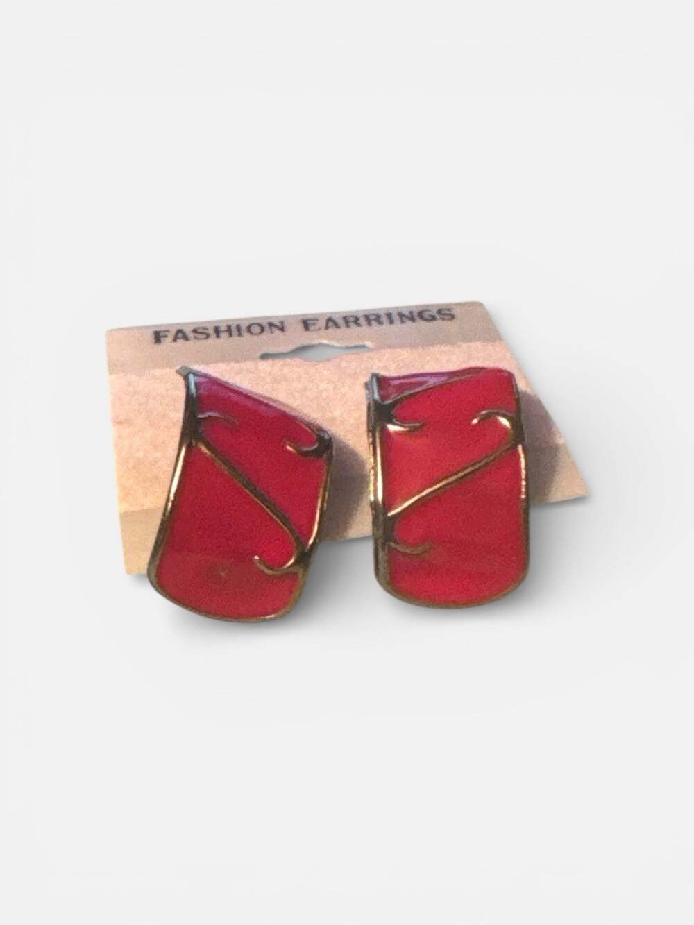 1.25” Red Enameled Silver Tone Curled Drop Earrings
